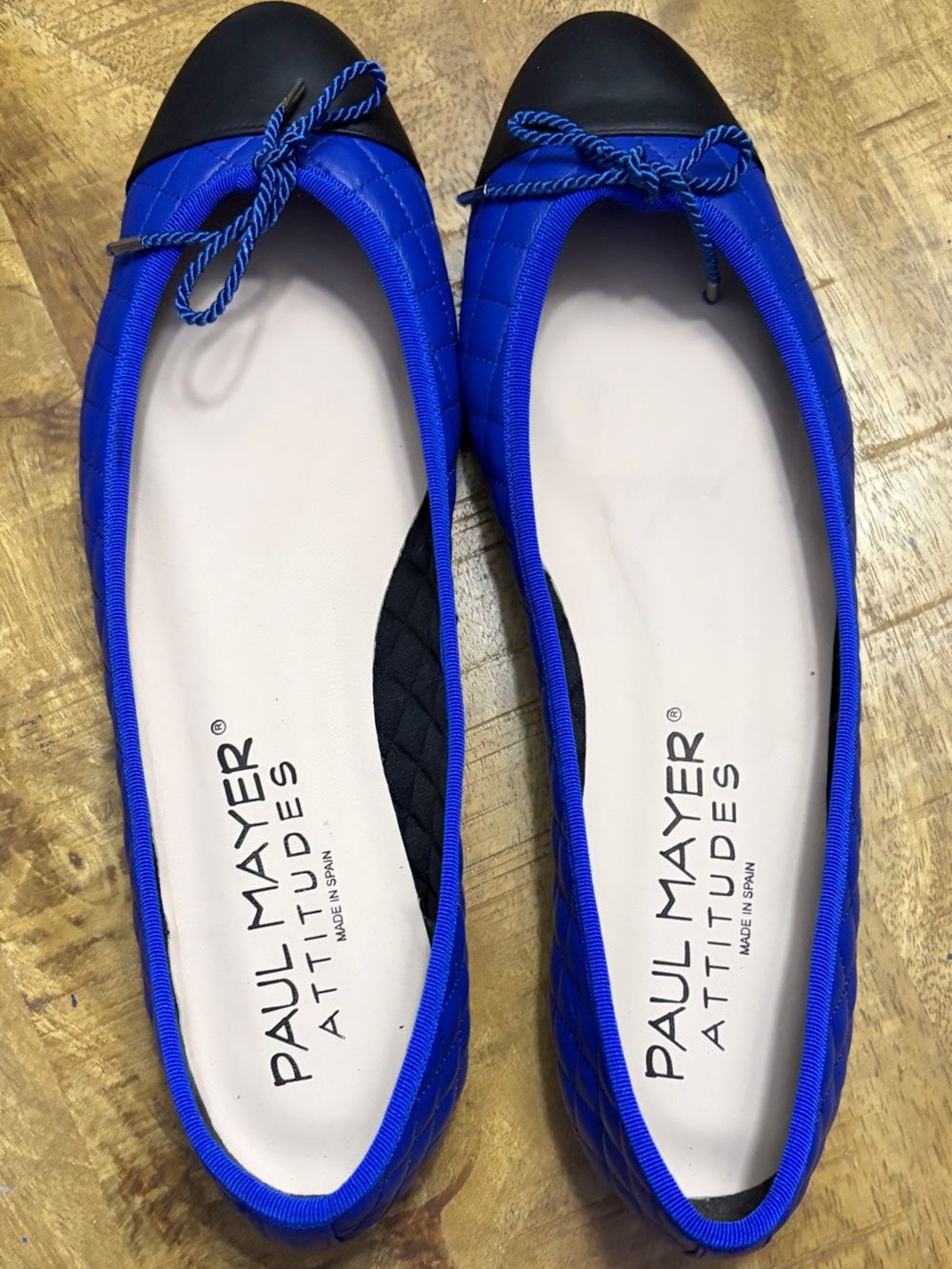 Paul Mayer Cobalt Blue Quilted Trim Ballet Flats